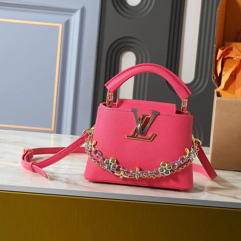 Louis Vuitton Capucines Mini Top Handle Bag / Raspberry Silver/ Gold Hardware - Image 3