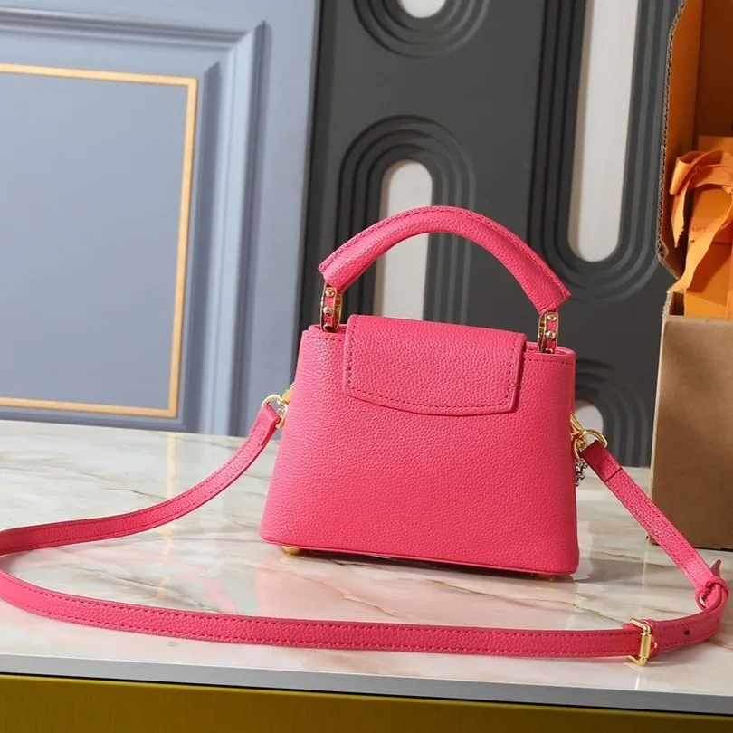 Louis Vuitton Capucines Mini Top Handle Bag / Raspberry Silver/ Gold Hardware - Image 4