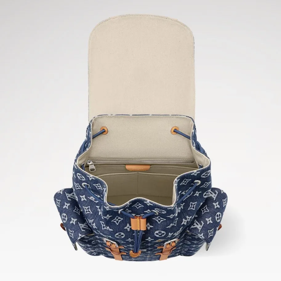 Louis Vuitton Christopher MM Backpack / Blue Monogram Flowers Denim Silver Hardware - Image 5