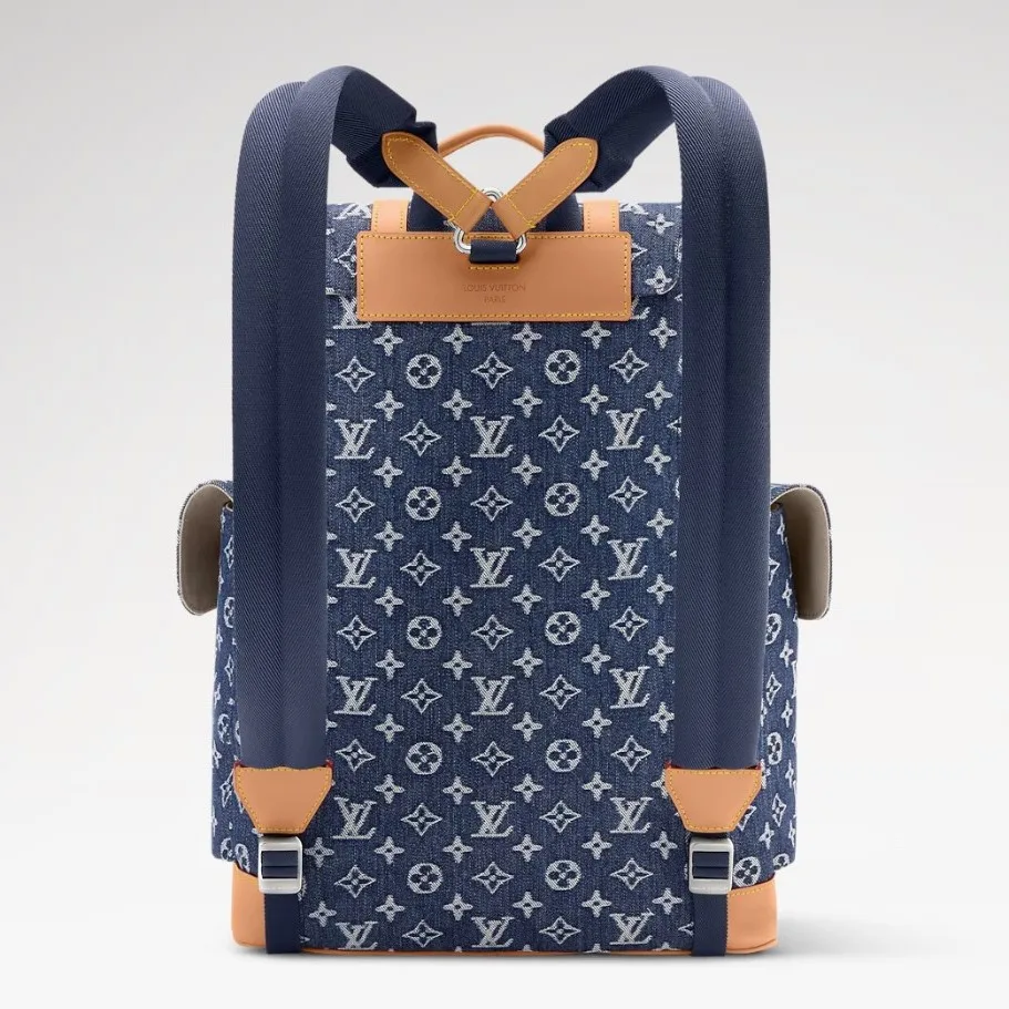 Louis Vuitton Christopher MM Backpack / Blue Monogram Flowers Denim Silver Hardware - Image 6
