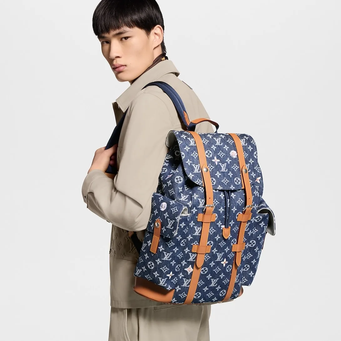 Alternative view of Louis Vuitton Christopher MM Backpack / Blue Monogram Flowers Denim Silver Hardware