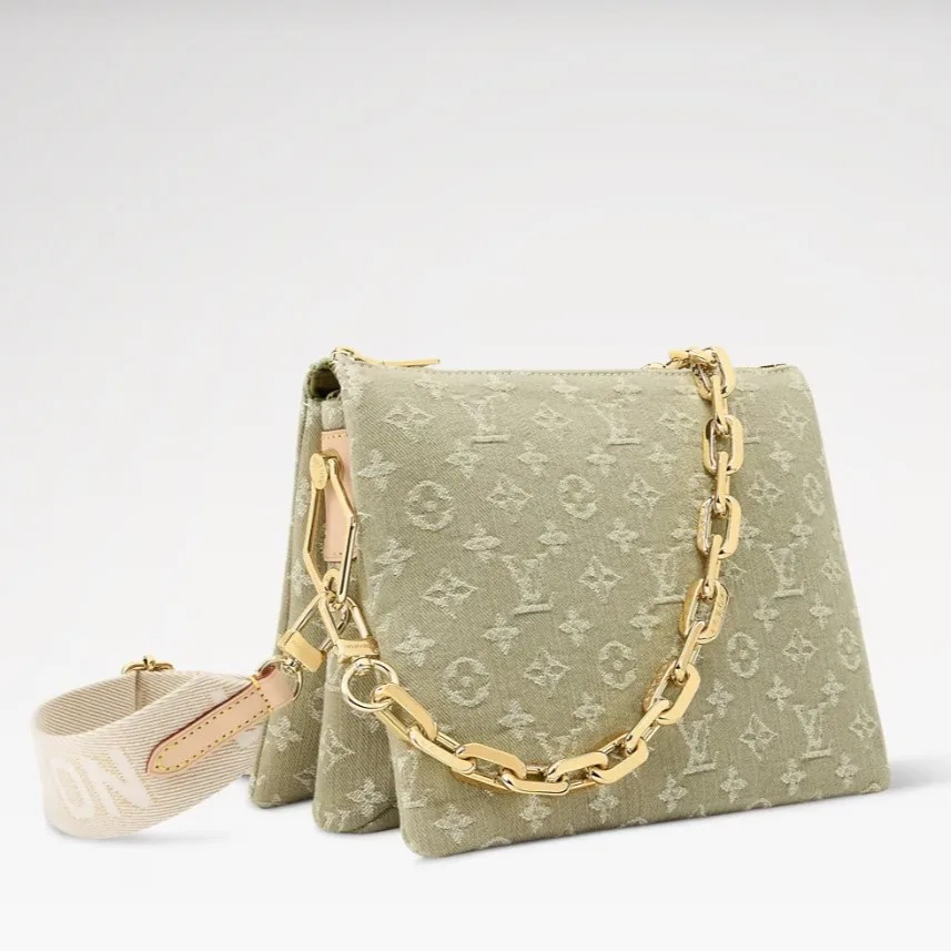 Louis Vuitton Coussin PM Shoulder Bag / Khaki Denim Gold Hardware - Image 3
