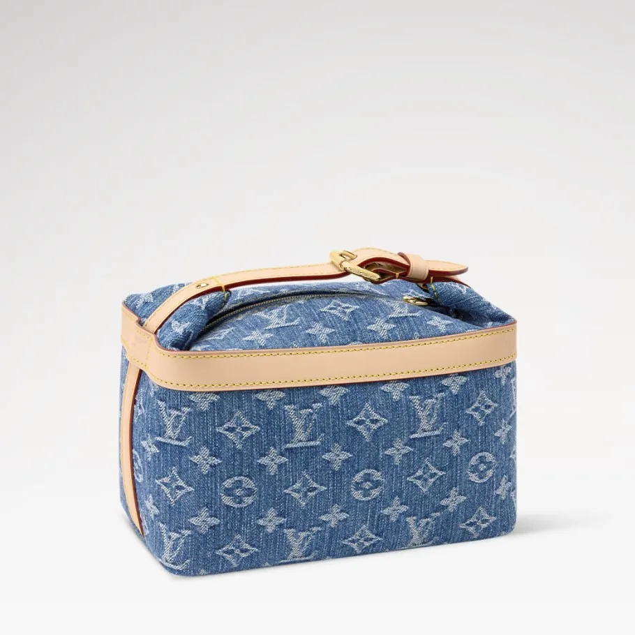 Louis Vuitton Cruiser Toiletry Top Handle Bag / Blue Denim Gold Hardware - Image 4