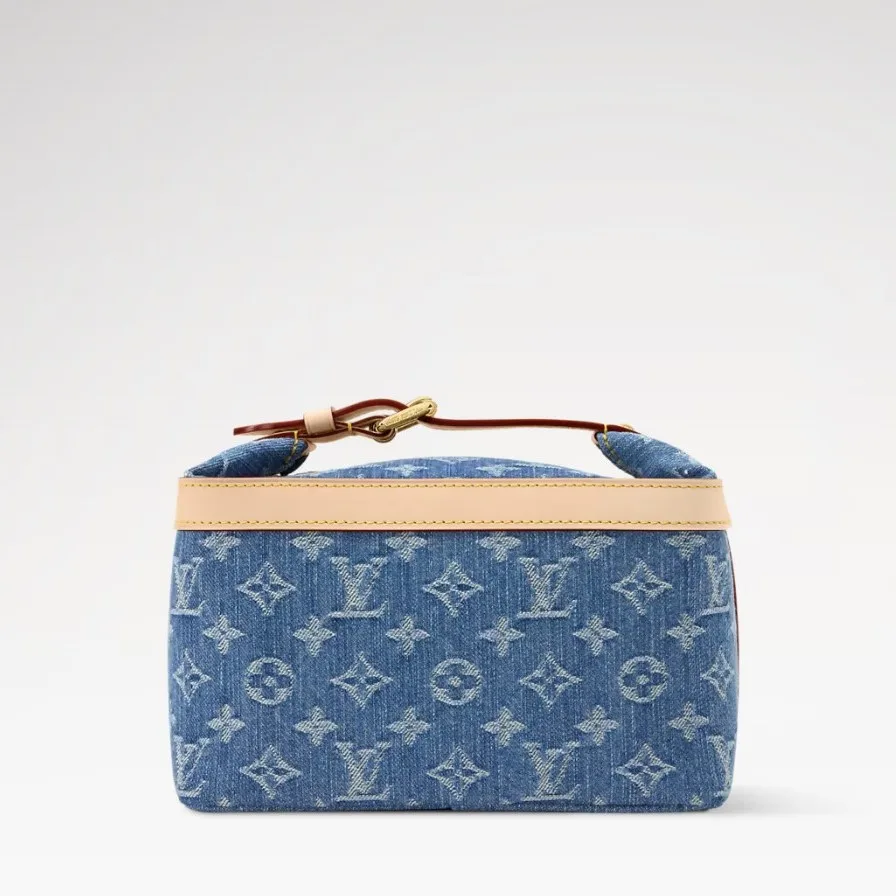 Louis Vuitton Cruiser Toiletry Top Handle Bag / Blue Denim Gold Hardware - Image 6