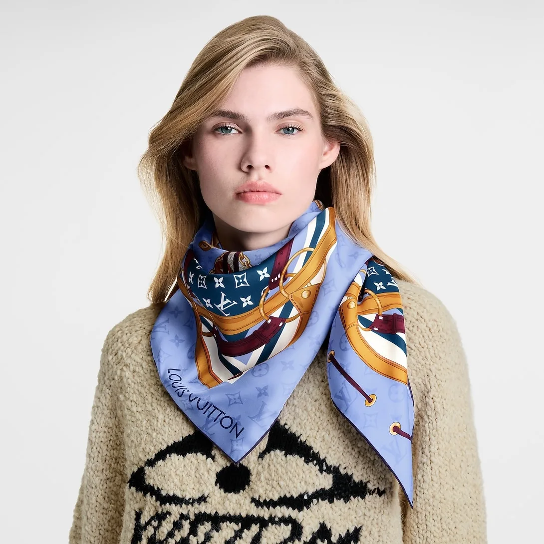 Alternative view of Louis Vuitton Flower And Straps Square 90 Scarf Blue Denim