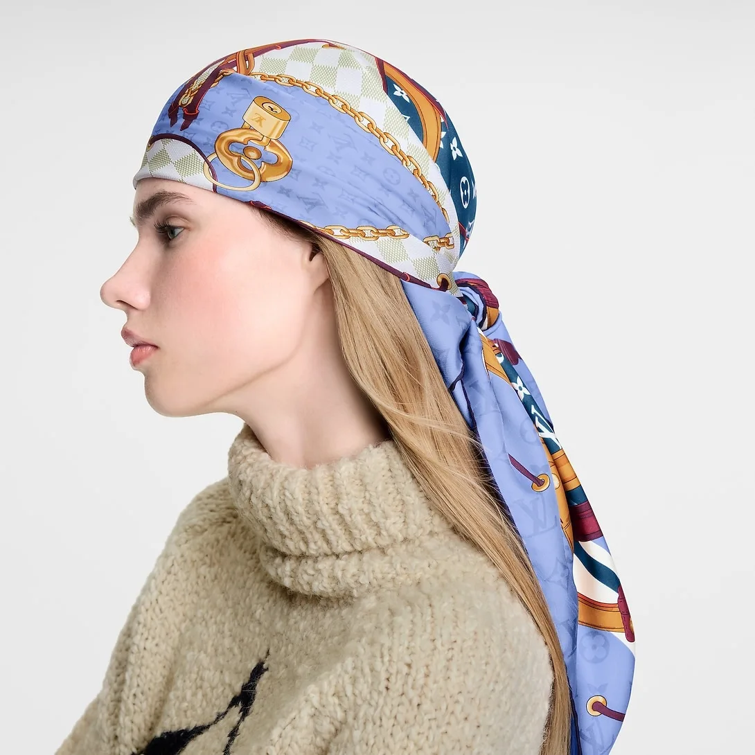 Louis Vuitton Flower And Straps Square 90 Scarf Blue Denim - Image 3