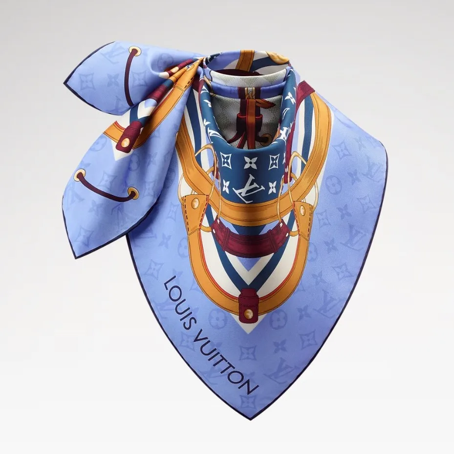 Louis Vuitton Flower And Straps Square 90 Scarf Blue Denim - Image 5