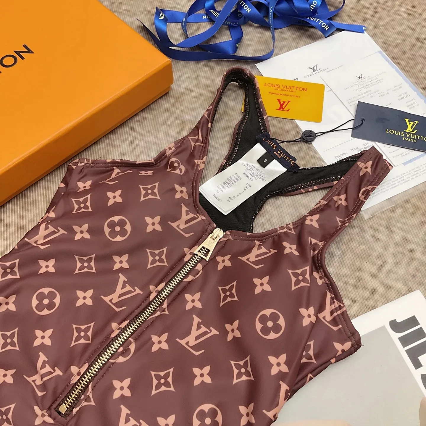 Louis Vuitton Front-Zip Racerback One-Piece Swimsuit Brown Monogram - Image 4