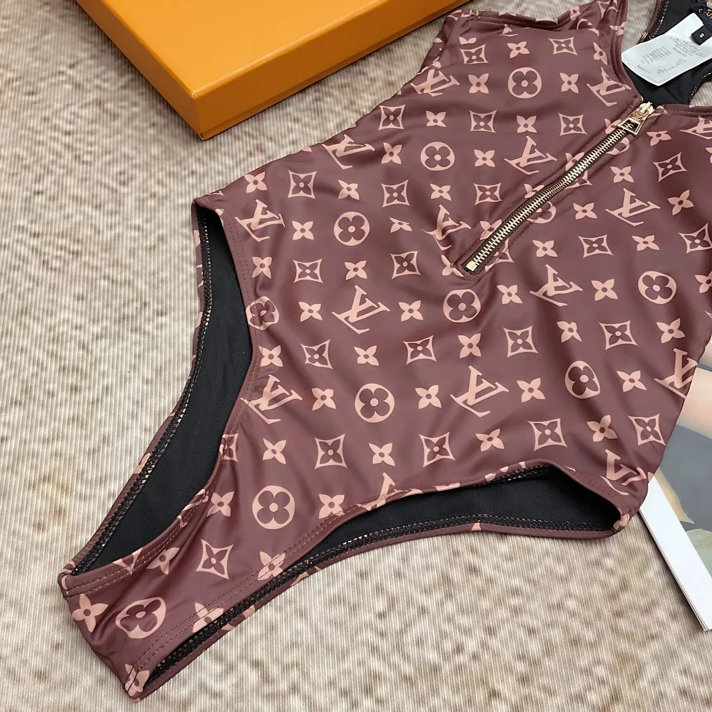 Louis Vuitton Front-Zip Racerback One-Piece Swimsuit Brown Monogram - Image 5