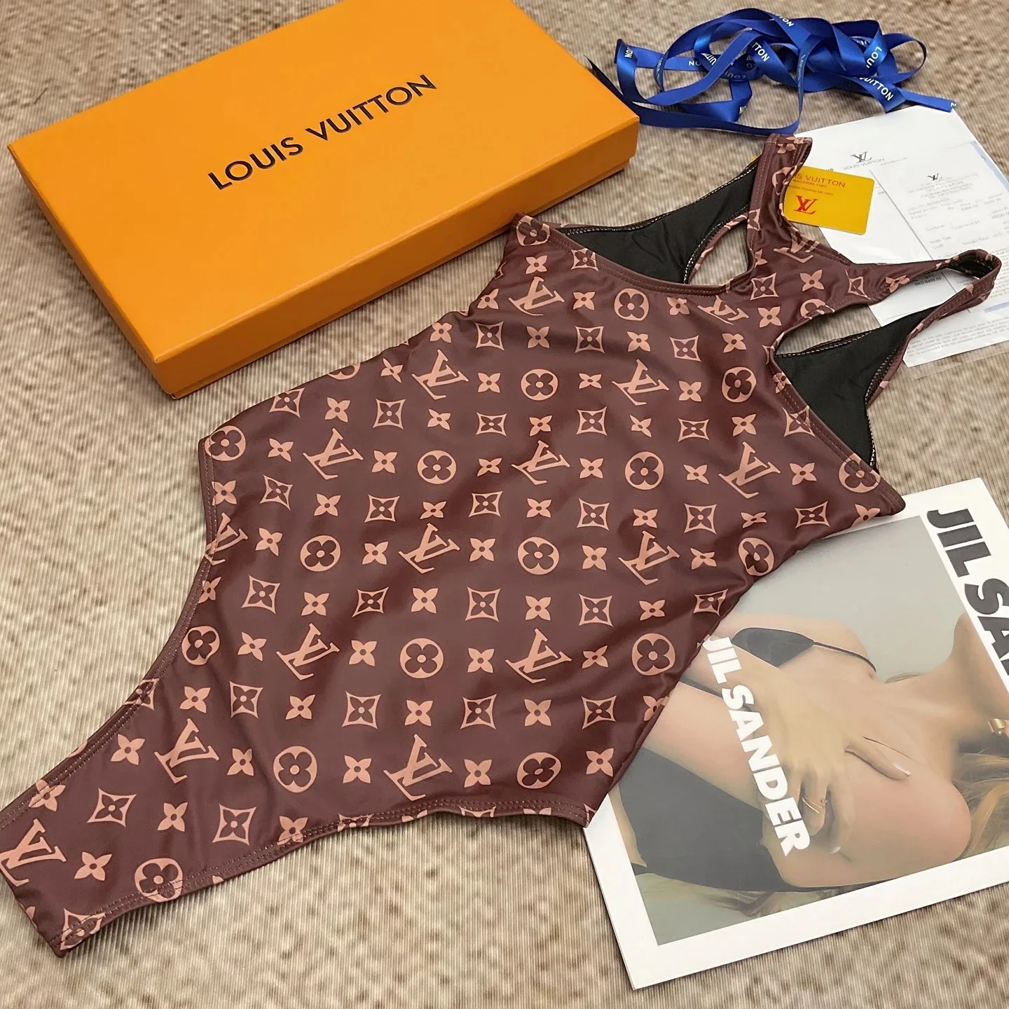 Louis Vuitton Front-Zip Racerback One-Piece Swimsuit Brown Monogram - Image 6