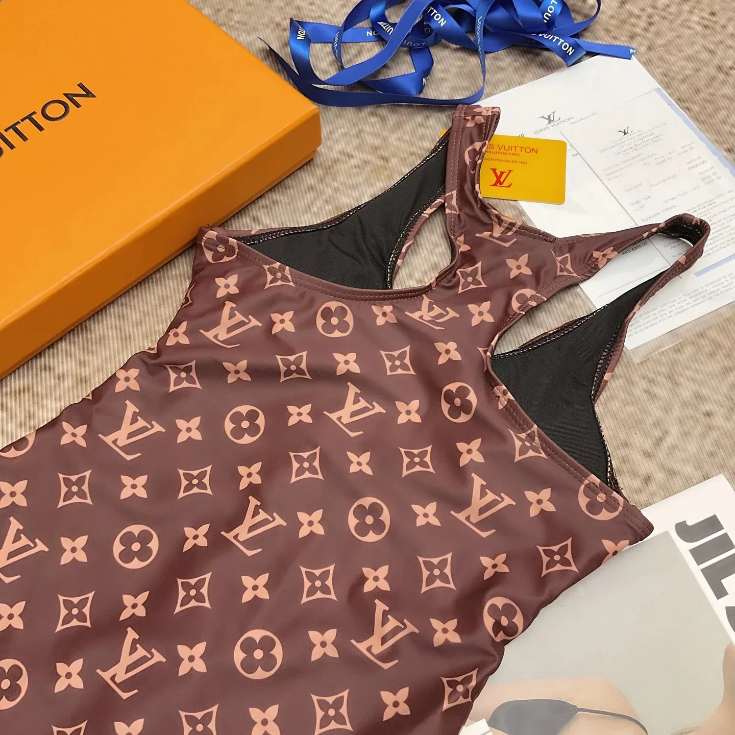 Louis Vuitton Front-Zip Racerback One-Piece Swimsuit Brown Monogram - Image 7