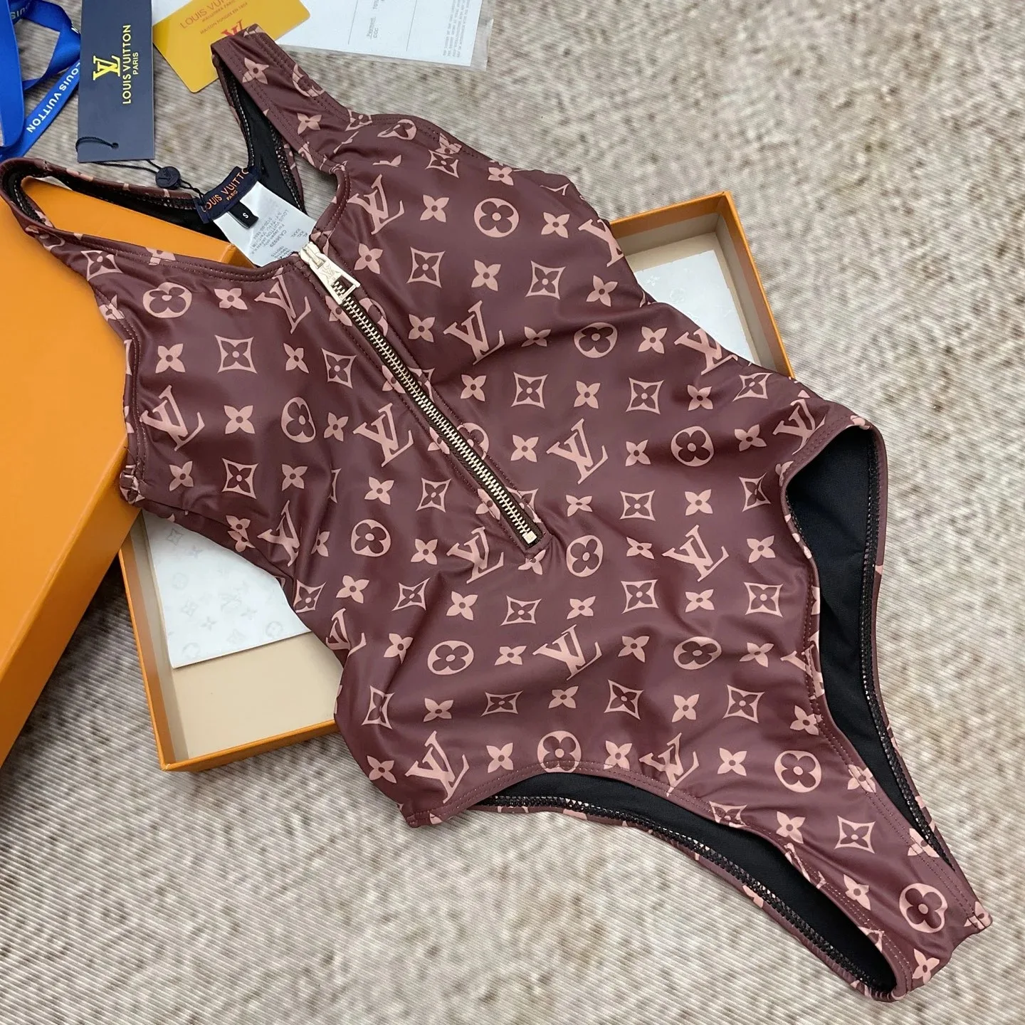 Louis Vuitton Front-Zip Racerback One-Piece Swimsuit Brown Monogram - Image 9