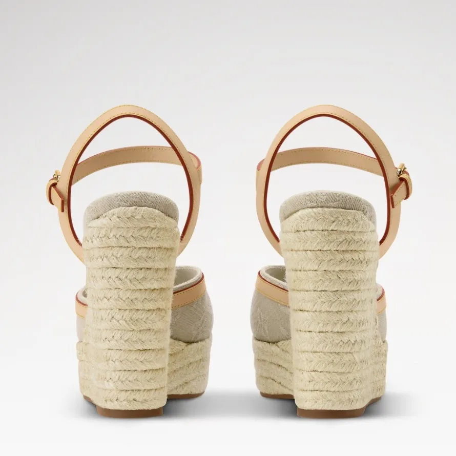 Louis Vuitton Helios Wedge Sandals Greige Denim 1AJKYG - Image 5