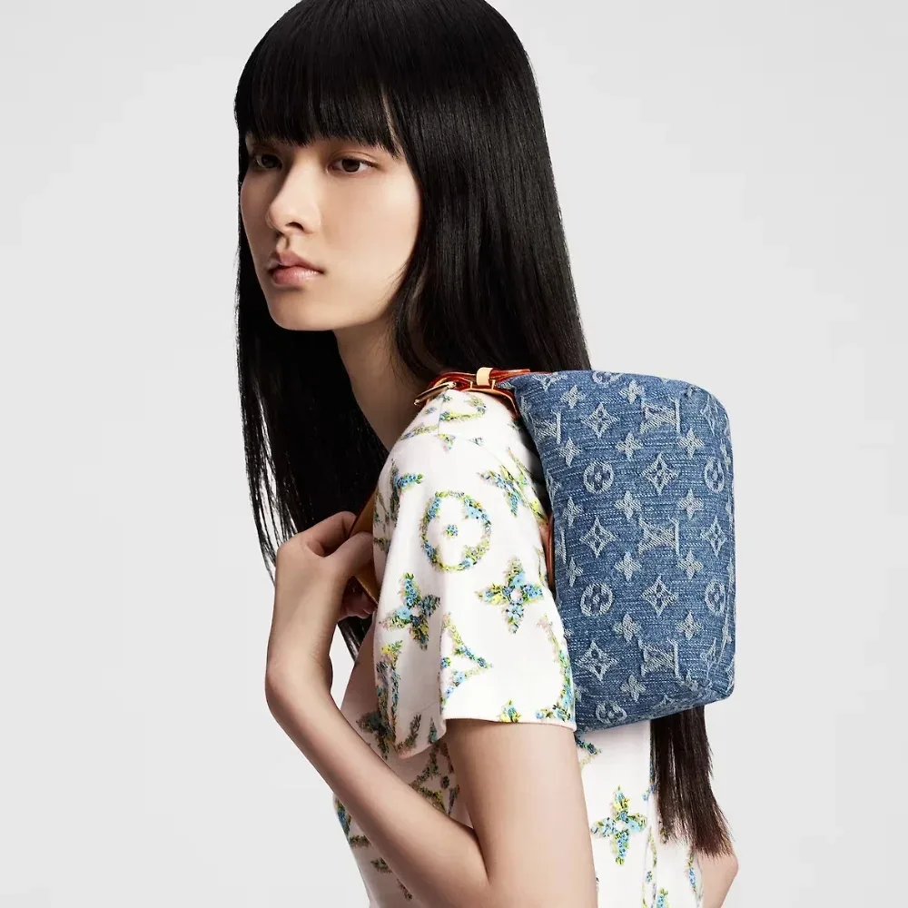 Louis Vuitton Hills Pochette Shoulder Bag / Blue Denim Gold Hardware - Image 3