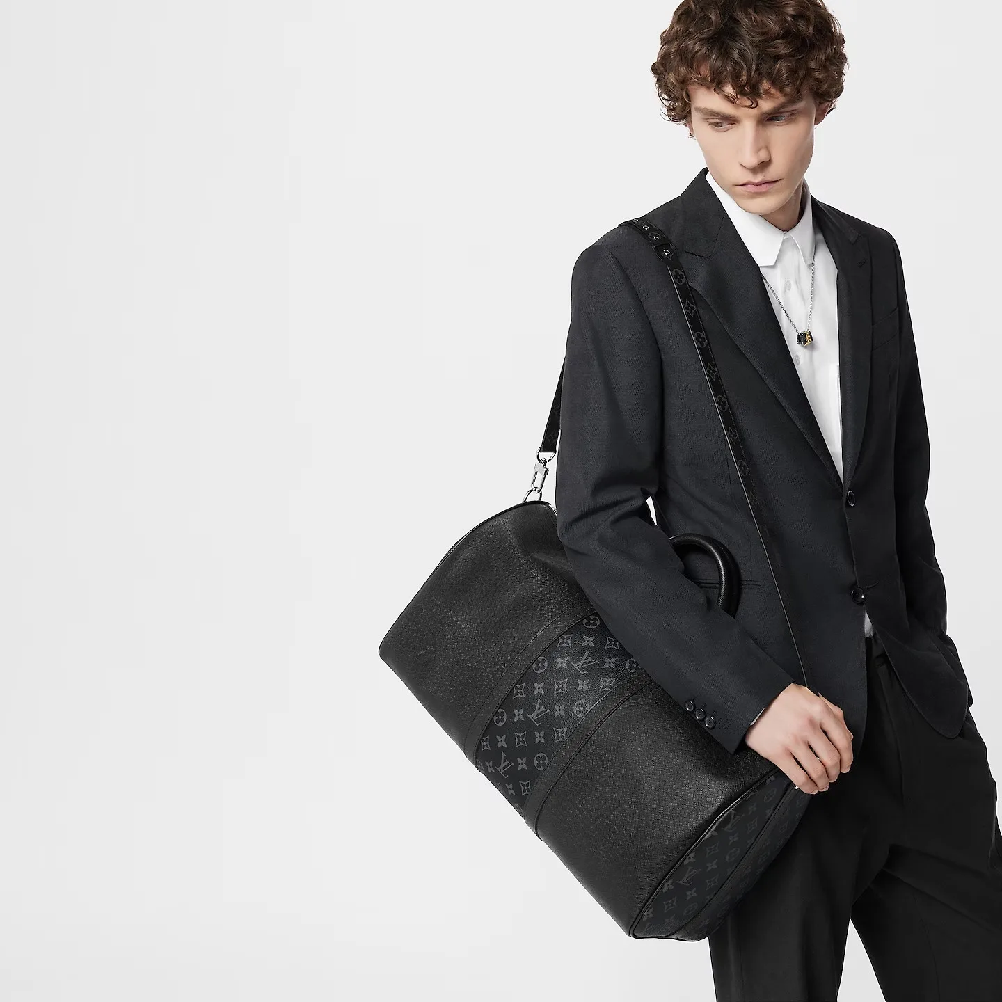 Louis Vuitton Keepall Bandouliere 25 Travel Bag / Black Silver Hardware - Image 2