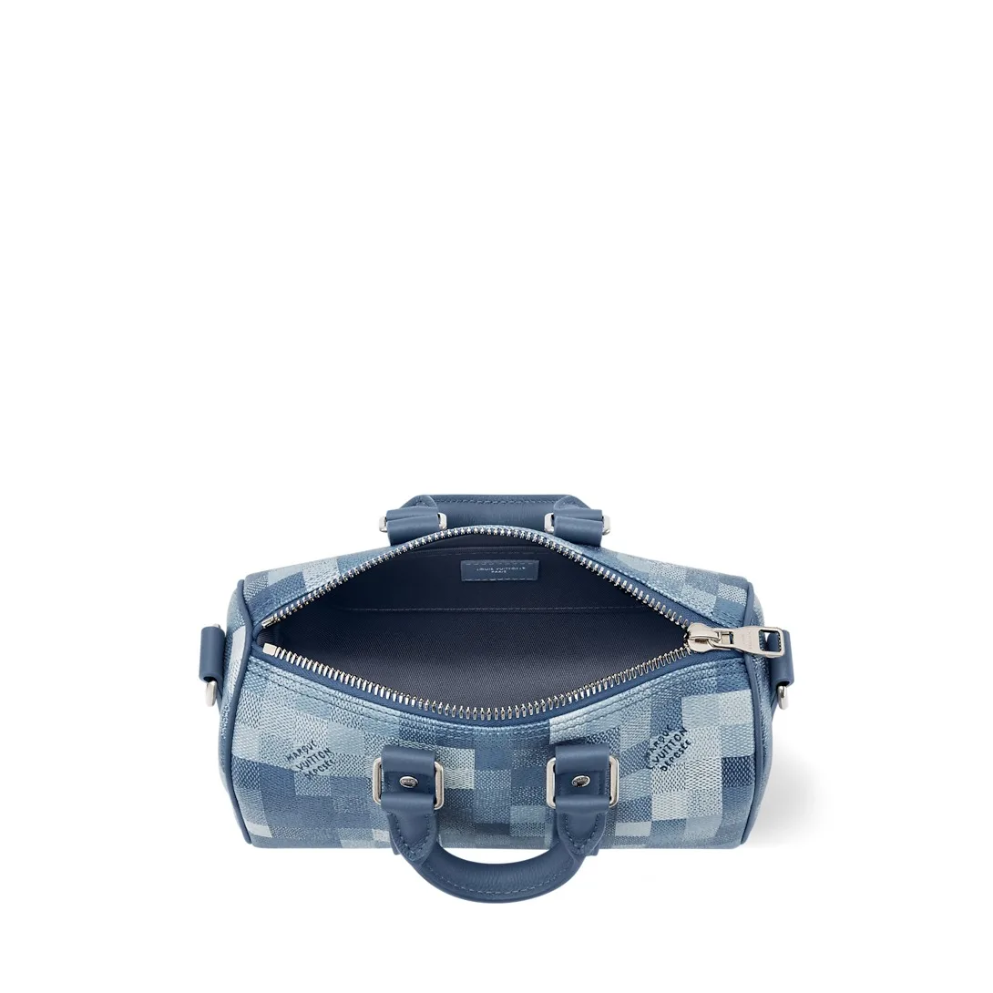 Louis Vuitton Keepall Bandouliere 25 Travel Bag / Indigo Damoflage Silver Hardware - Image 4