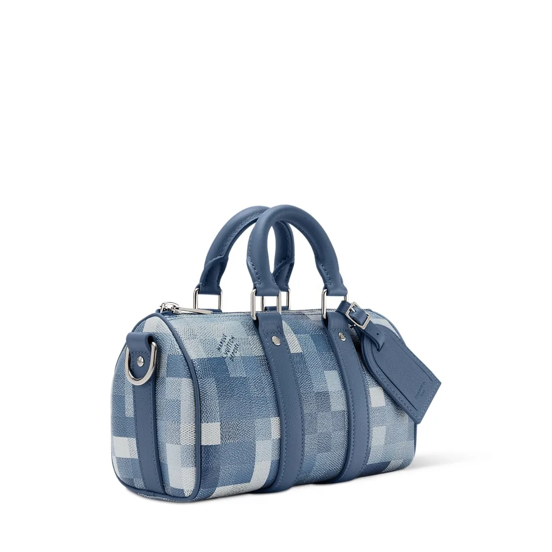 Louis Vuitton Keepall Bandouliere 25 Travel Bag / Indigo Damoflage Silver Hardware - Image 2