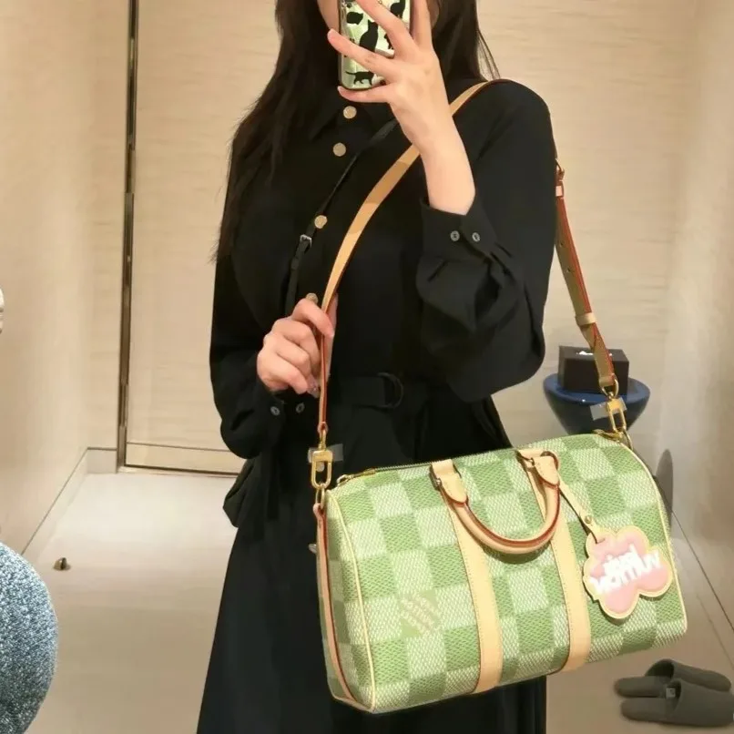 Alternative view of Louis Vuitton Keepall Bandouliere 35 Travel Bag / Green Gold Hardware