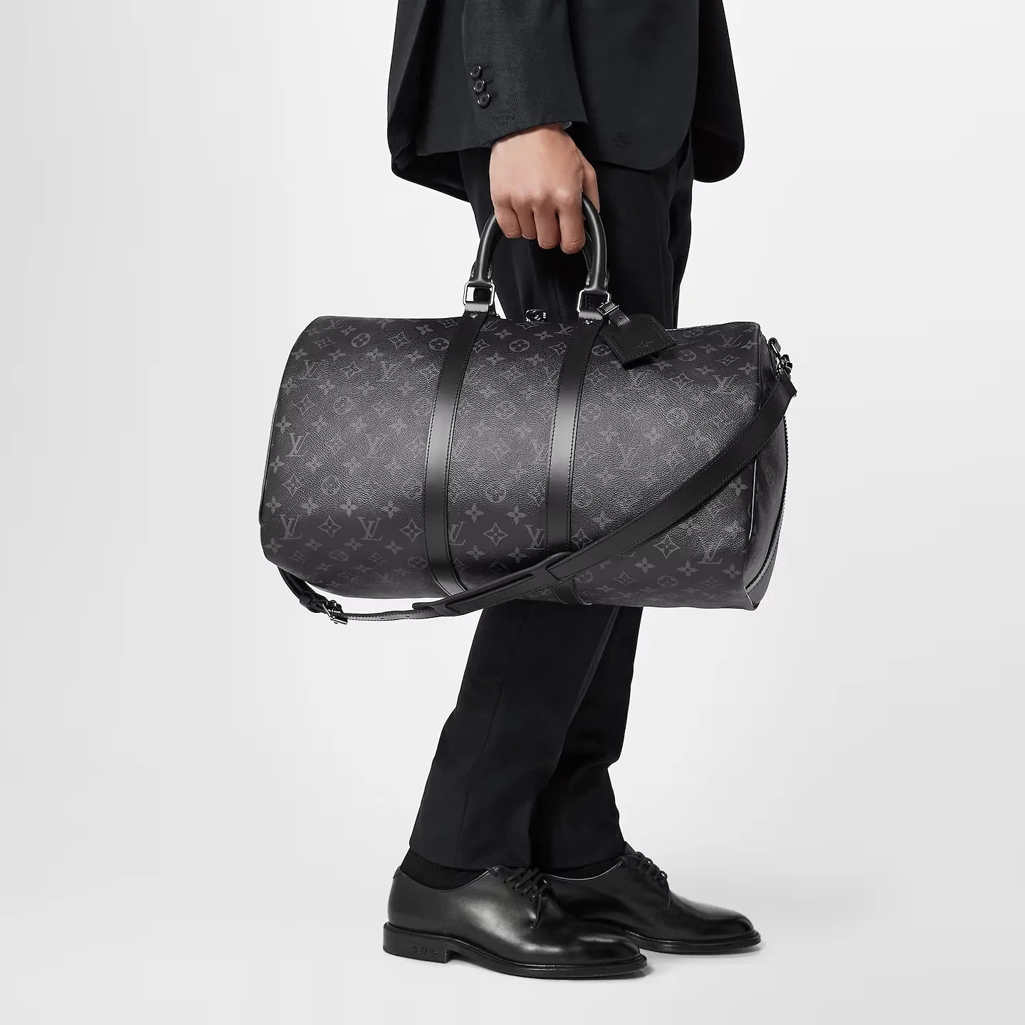 Louis Vuitton Keepall Bandouliere 45 Travel Bag / Black Monogram Eclipse Silver Hardware - Image 2