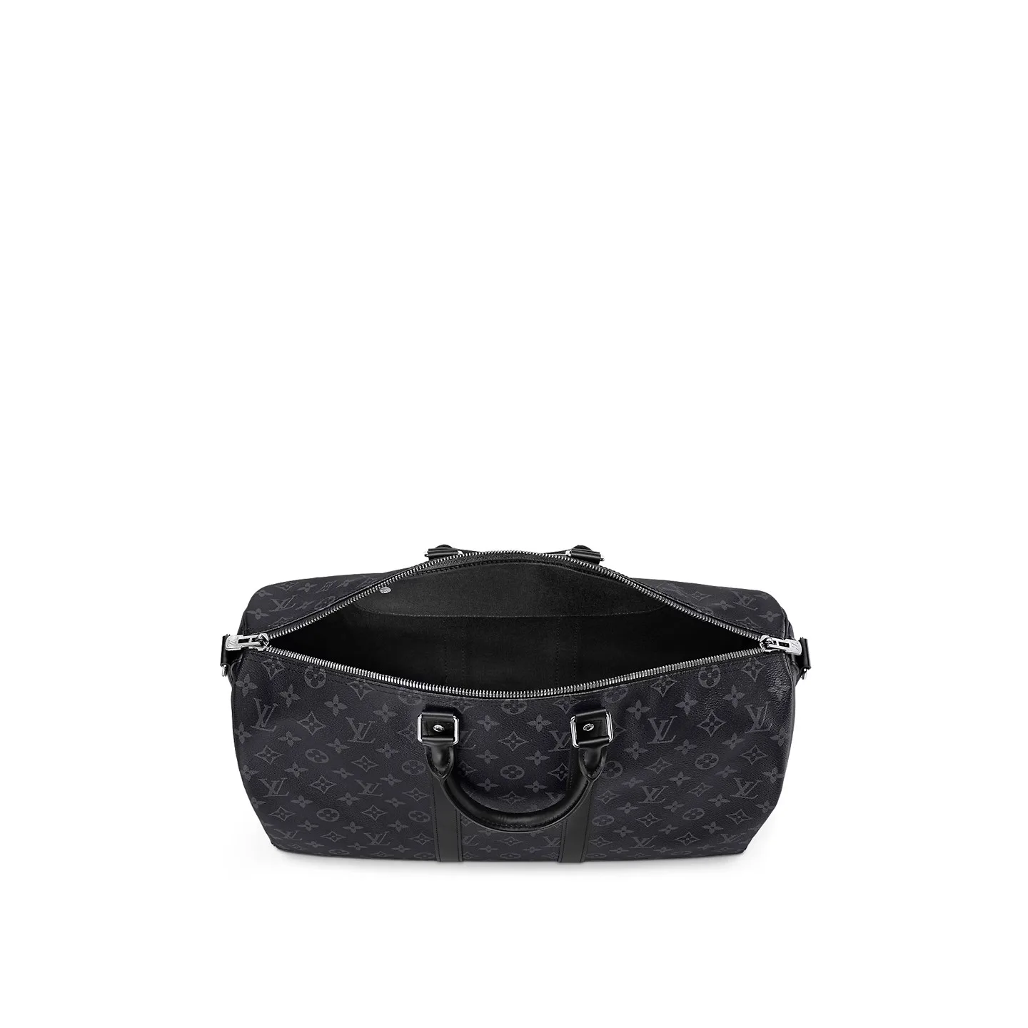 Louis Vuitton Keepall Bandouliere 45 Travel Bag / Black Monogram Eclipse Silver Hardware - Image 4