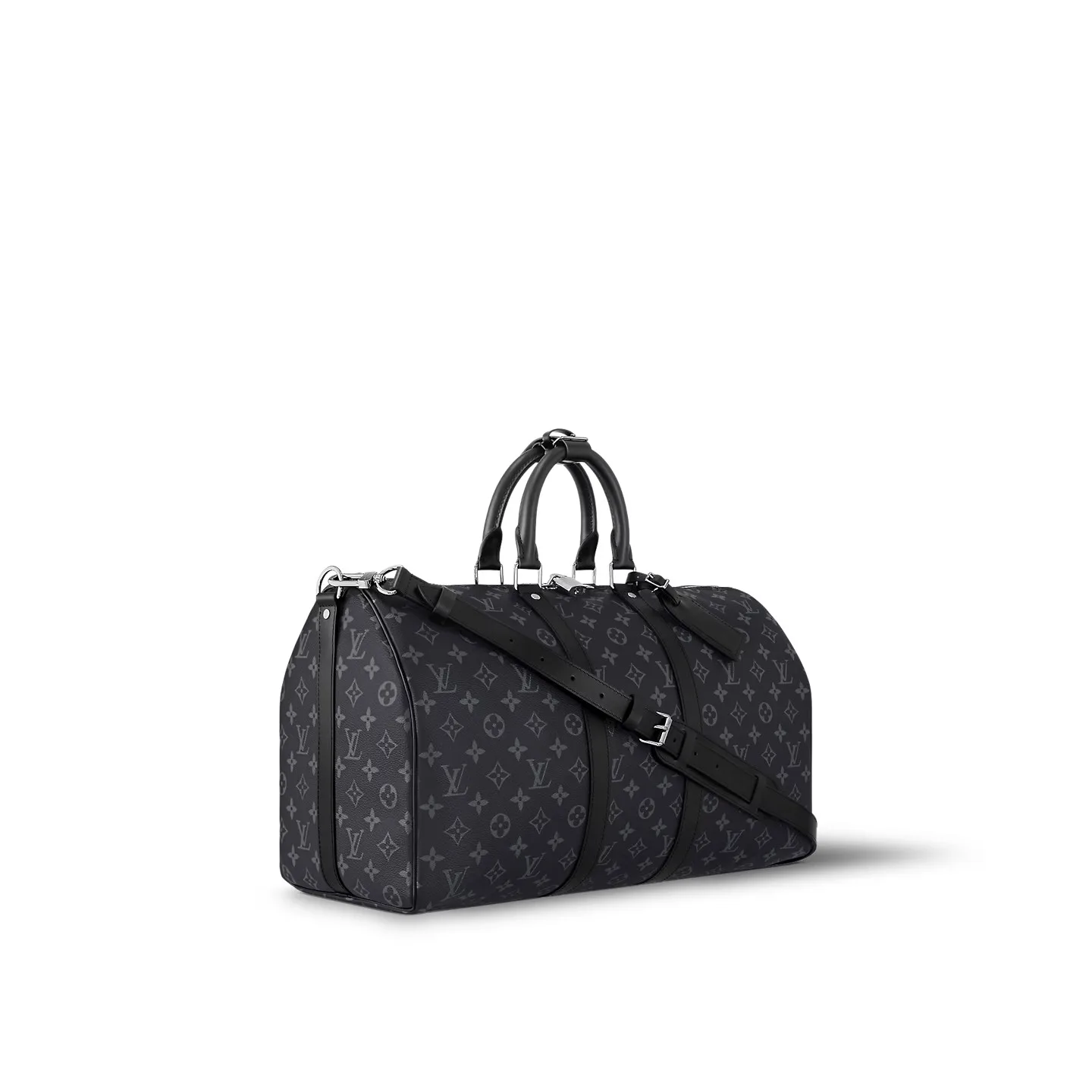 Louis Vuitton Keepall Bandouliere 45 Travel Bag / Black Monogram Eclipse Silver Hardware - Image 3