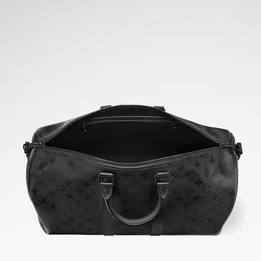 Louis Vuitton Keepall Bandouliere 45 Travel Bag / Black Monogram Midnight Black Hardware - Image 5