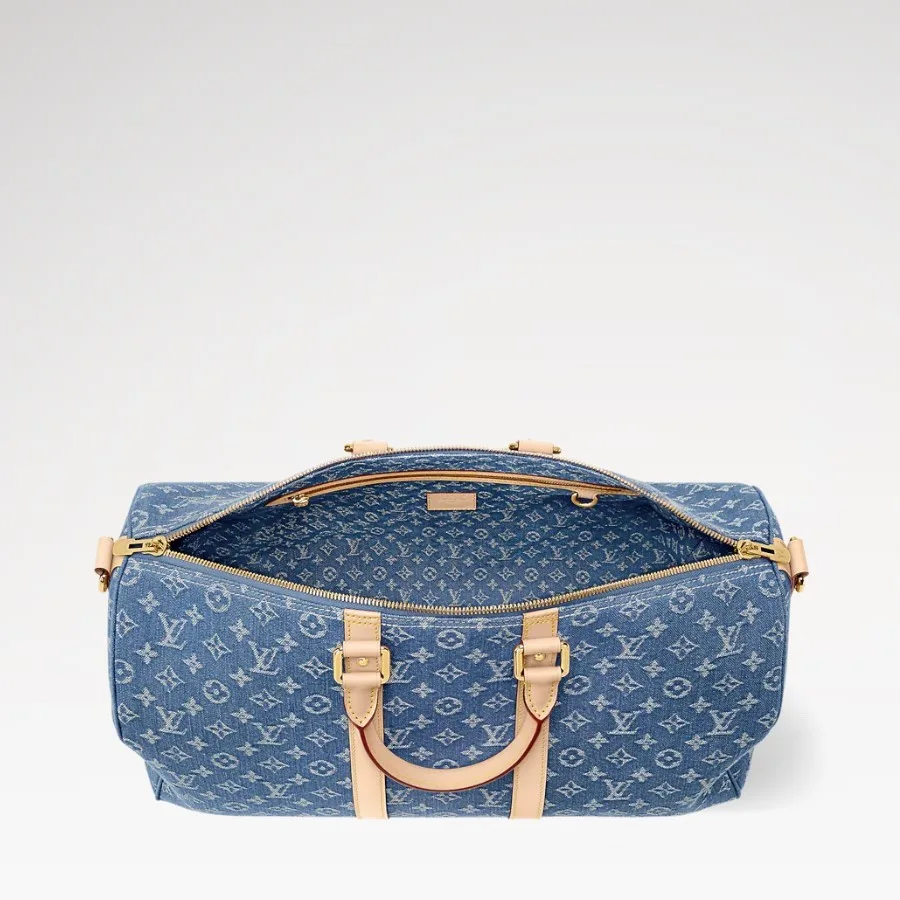 Louis Vuitton Keepall Bandouliere 45 Travel Bag / Blue Denim Gold Hardware - Image 5