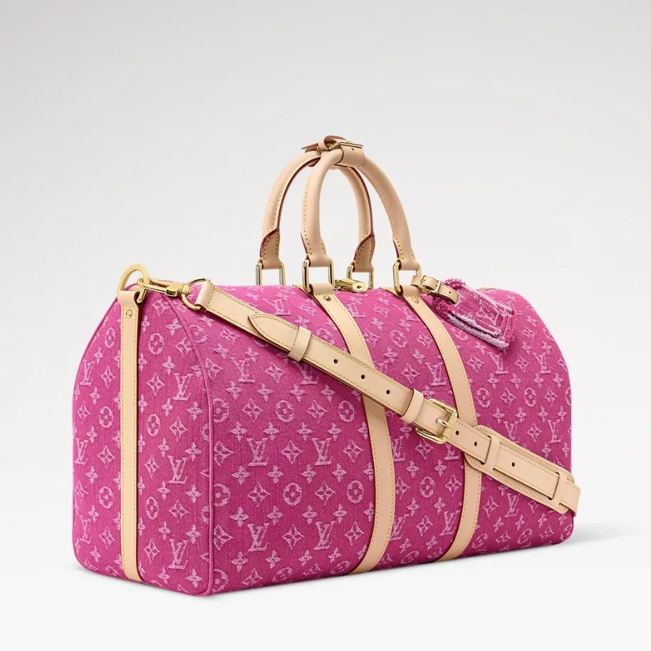 Louis Vuitton Keepall Bandouliere 45 Travel Bag / Fuchsia Denim Gold Hardware - Image 4