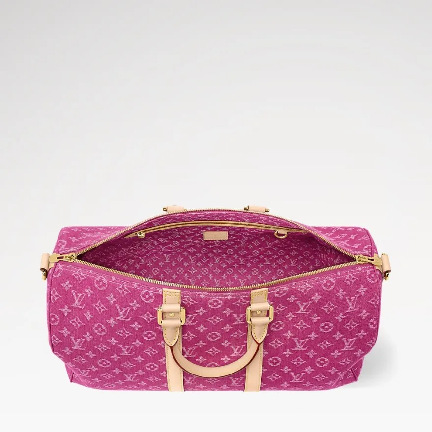 Louis Vuitton Keepall Bandouliere 45 Travel Bag / Fuchsia Denim Gold Hardware - Image 6