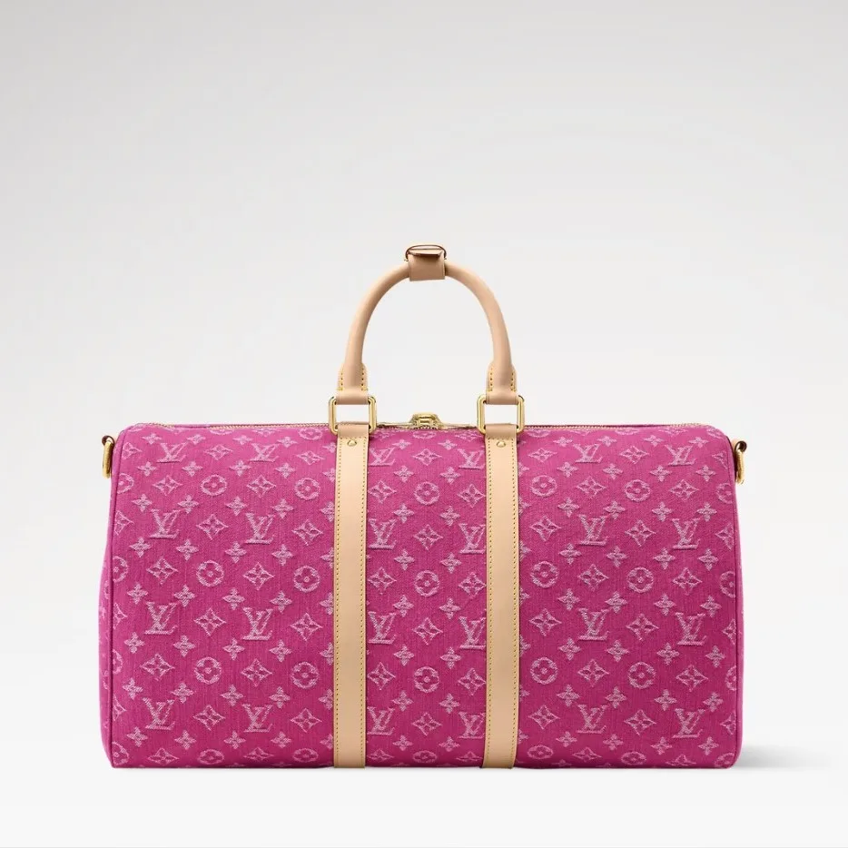 Louis Vuitton Keepall Bandouliere 45 Travel Bag / Fuchsia Denim Gold Hardware - Image 5