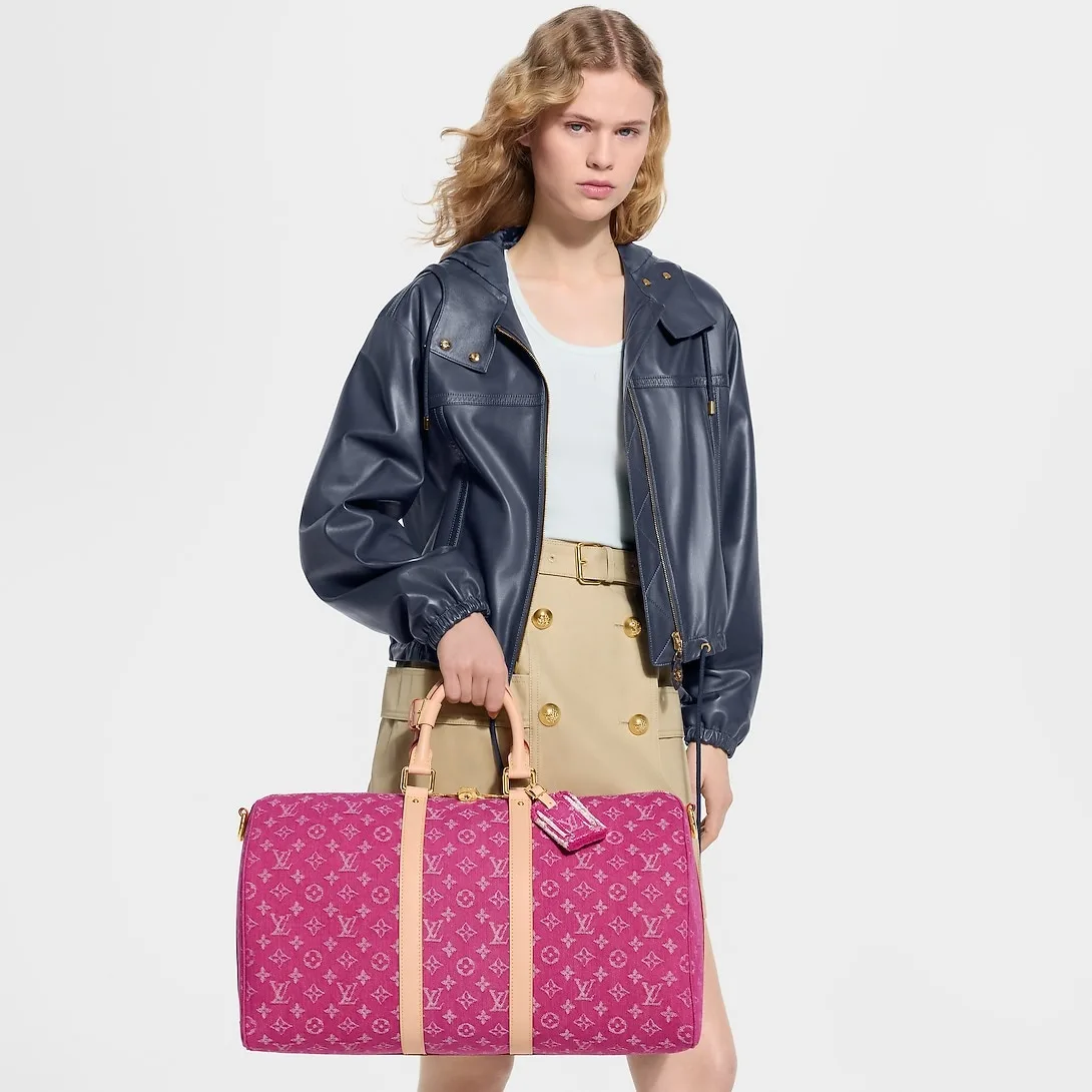 Alternative view of Louis Vuitton Keepall Bandouliere 45 Travel Bag / Fuchsia Denim Gold Hardware