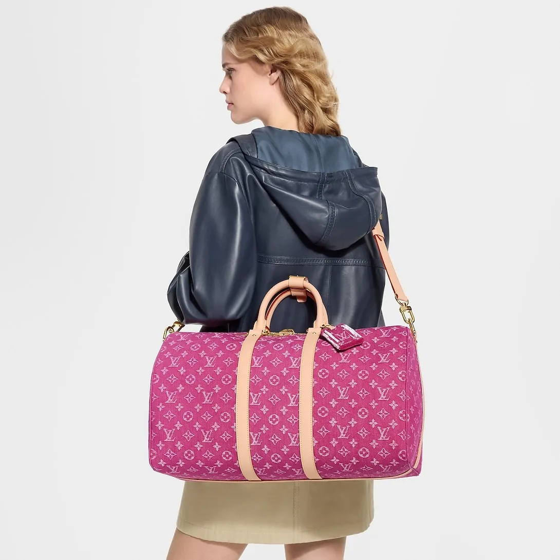 Louis Vuitton Keepall Bandouliere 45 Travel Bag / Fuchsia Denim Gold Hardware - Image 3