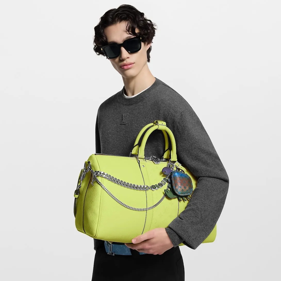Louis Vuitton Keepall Bandouliere 45 Travel Bag / Lemon Yellow Silver Hardware - Image 3