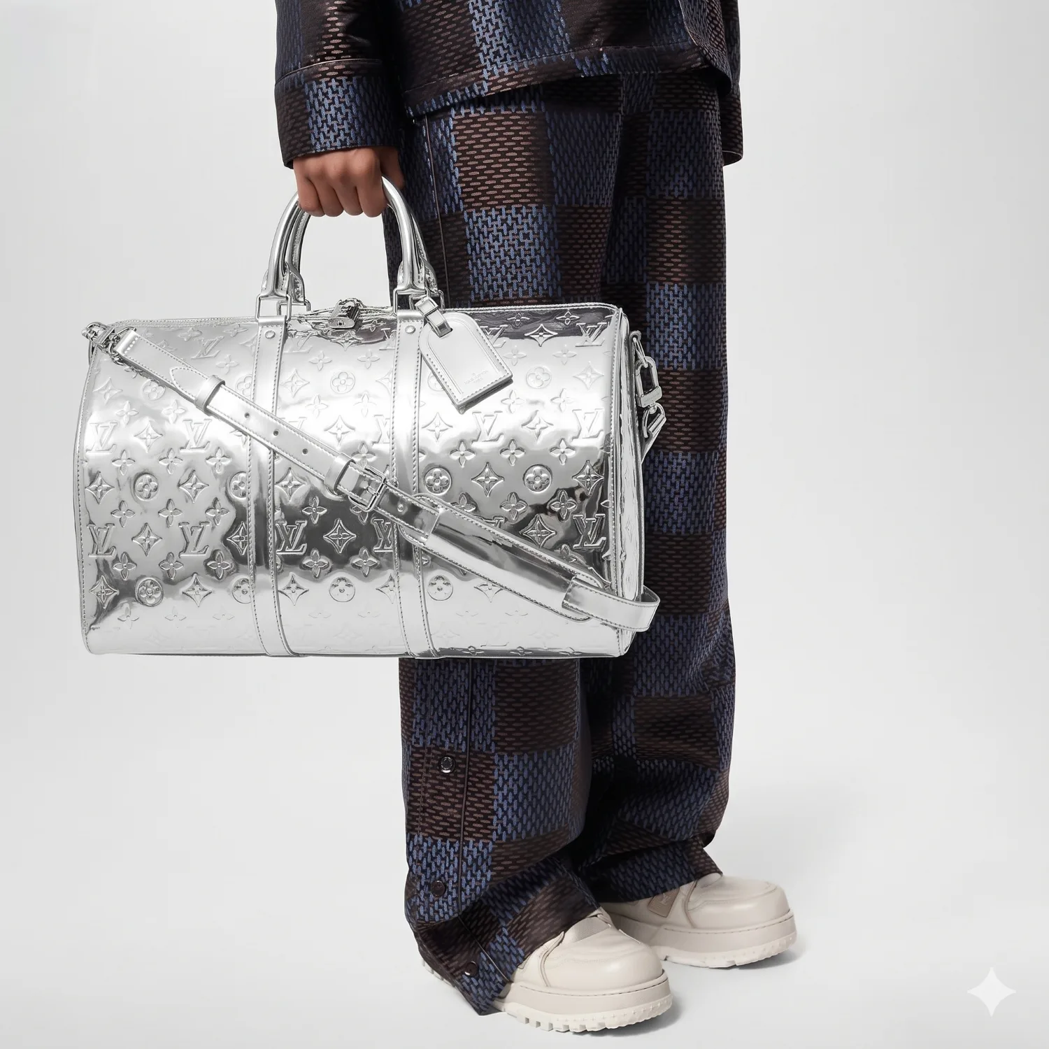 Louis Vuitton Keepall Bandouliere 45 Travel Bag / Silver Metallic Silver Hardware - Image 2