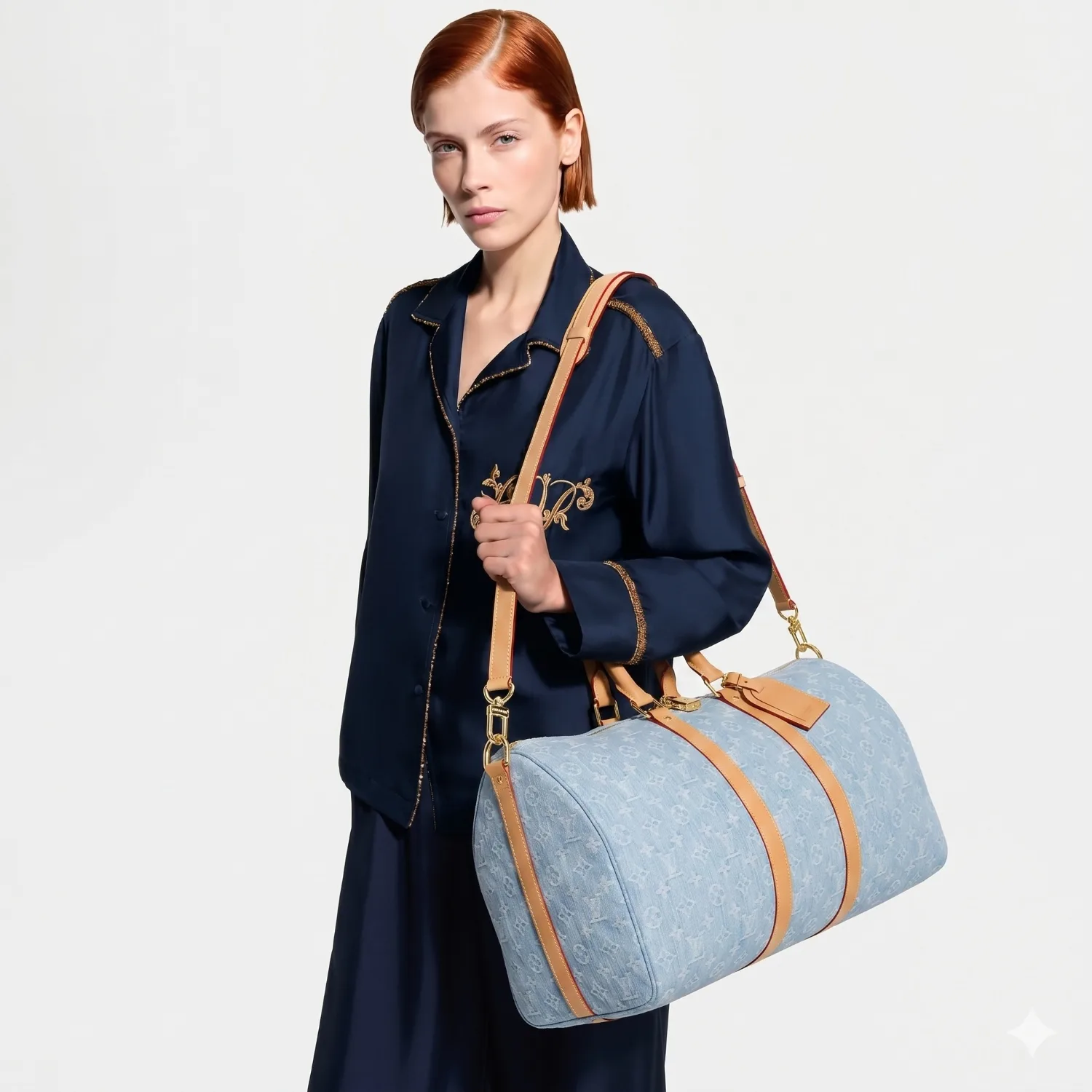 Alternative view of Louis Vuitton Keepall Bandouliere 45 Travel Bag / Sky Blue Denim Gold Hardware