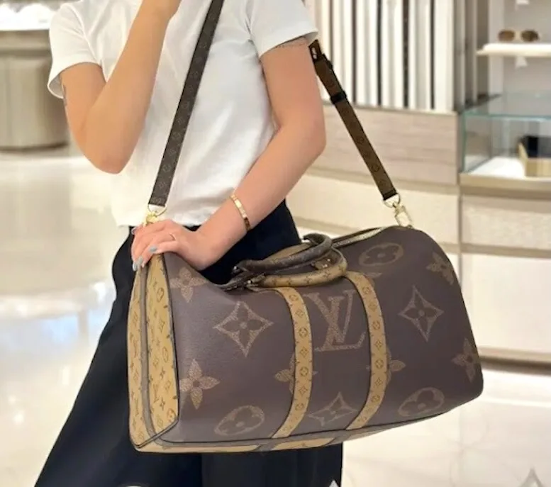 Alternative view of Louis Vuitton Keepall Bandouliere 45 Travel Bag / Brown Gold Hardware
