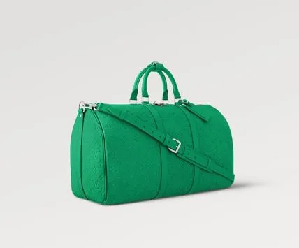 Louis Vuitton Keepall Bandouliere 50 Travel Bag / Green Silver Hardware - Image 3