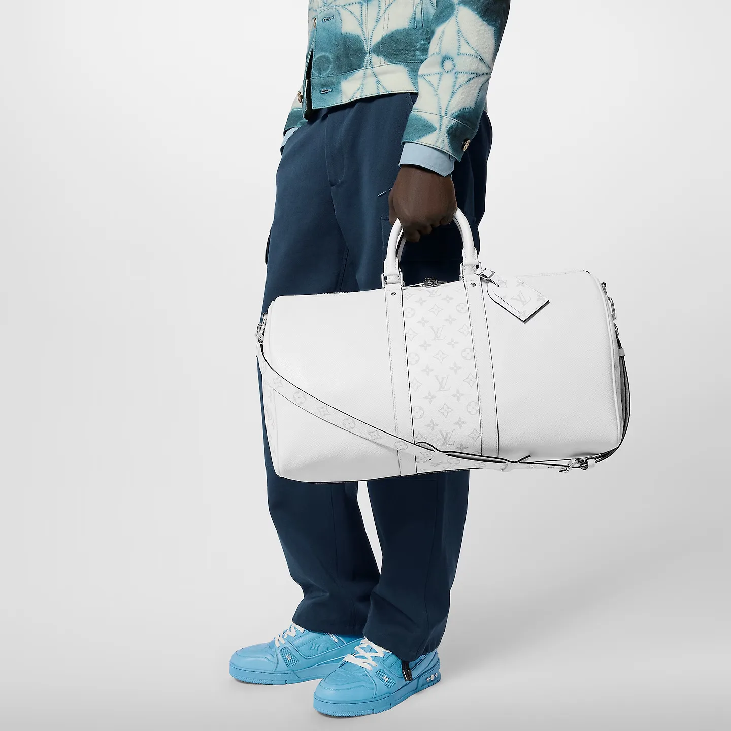 Louis Vuitton Keepall Bandouliere 50 Travel Bag / White Black Hardware - Image 3