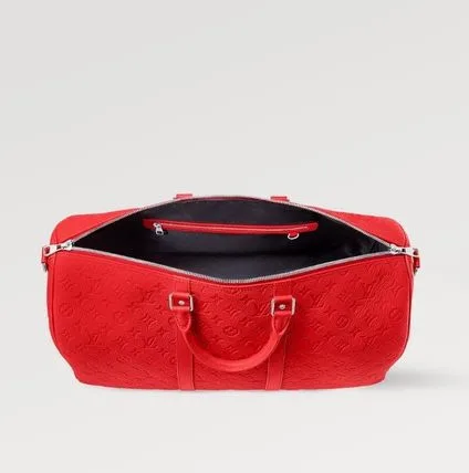 Louis Vuitton Keepall Bandouliere 50 Travel Bag / Red Silver Hardware - Image 5
