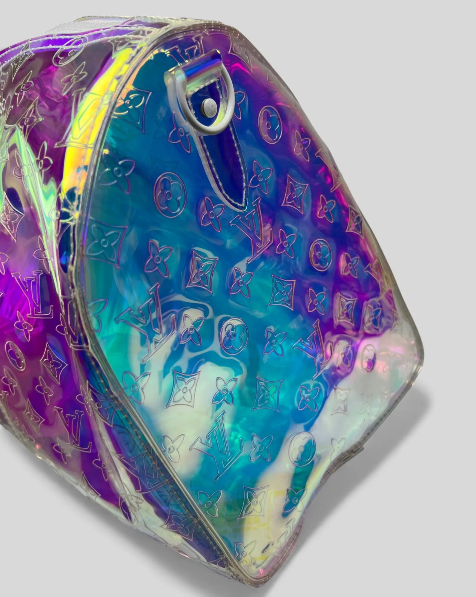 Louis Vuitton Keepall Bandouliere 50 Travel Bag / Iridescent Prism Monogram PVC Silver Hardware - Image 4