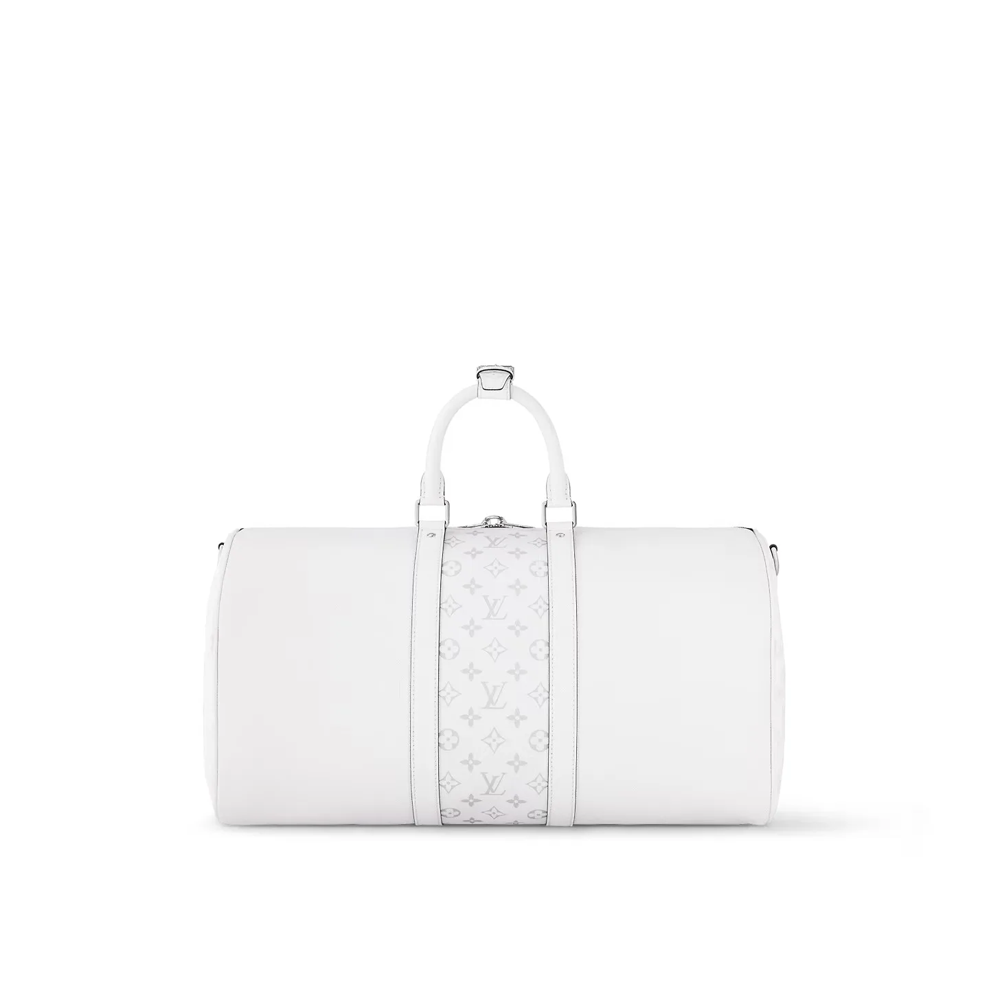 Louis Vuitton Keepall Bandouliere 50 Travel Bag / White Black Hardware - Image 8