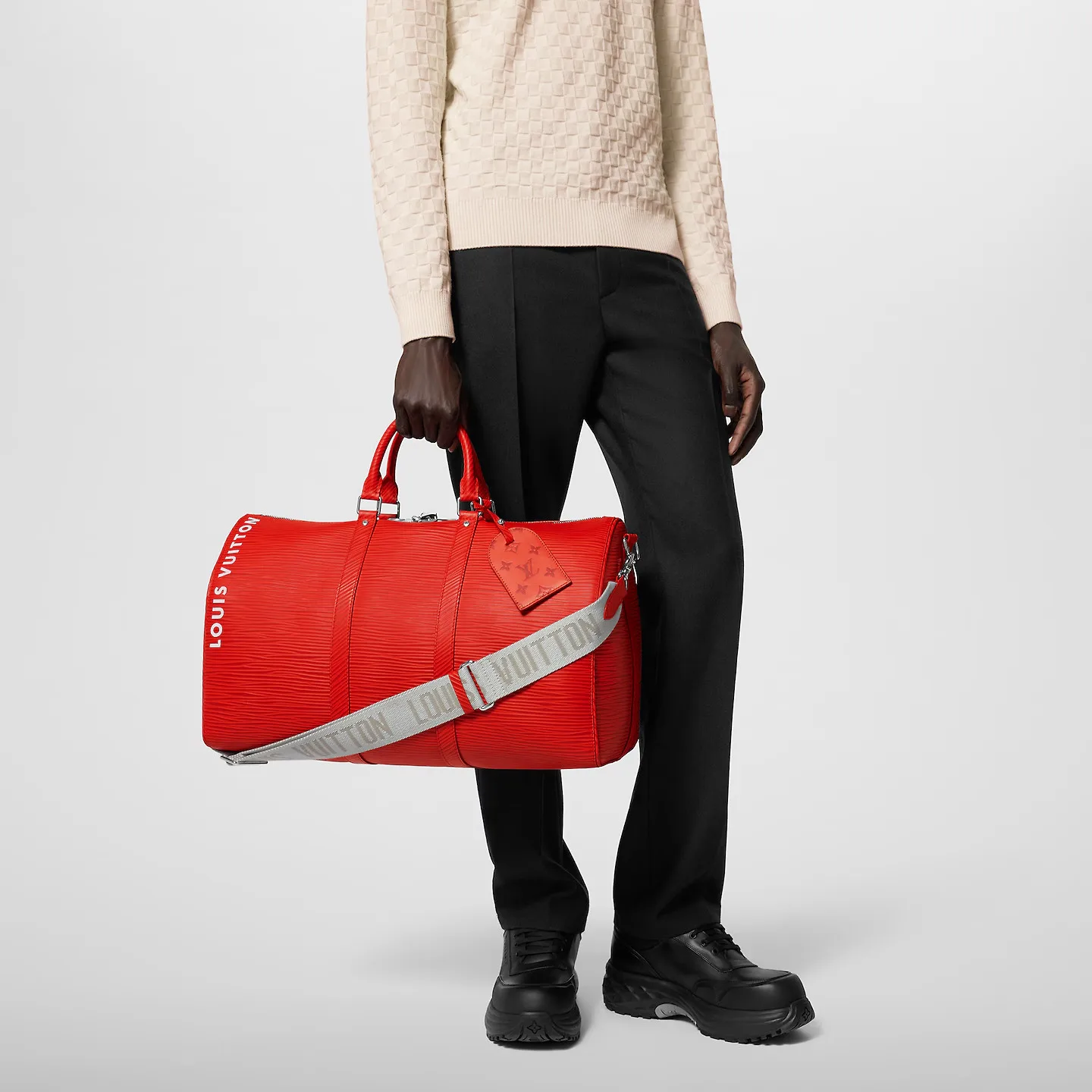 Louis Vuitton Keepall Bandouliere 50 Travel Bag / Red Palladium Hardware - Image 3
