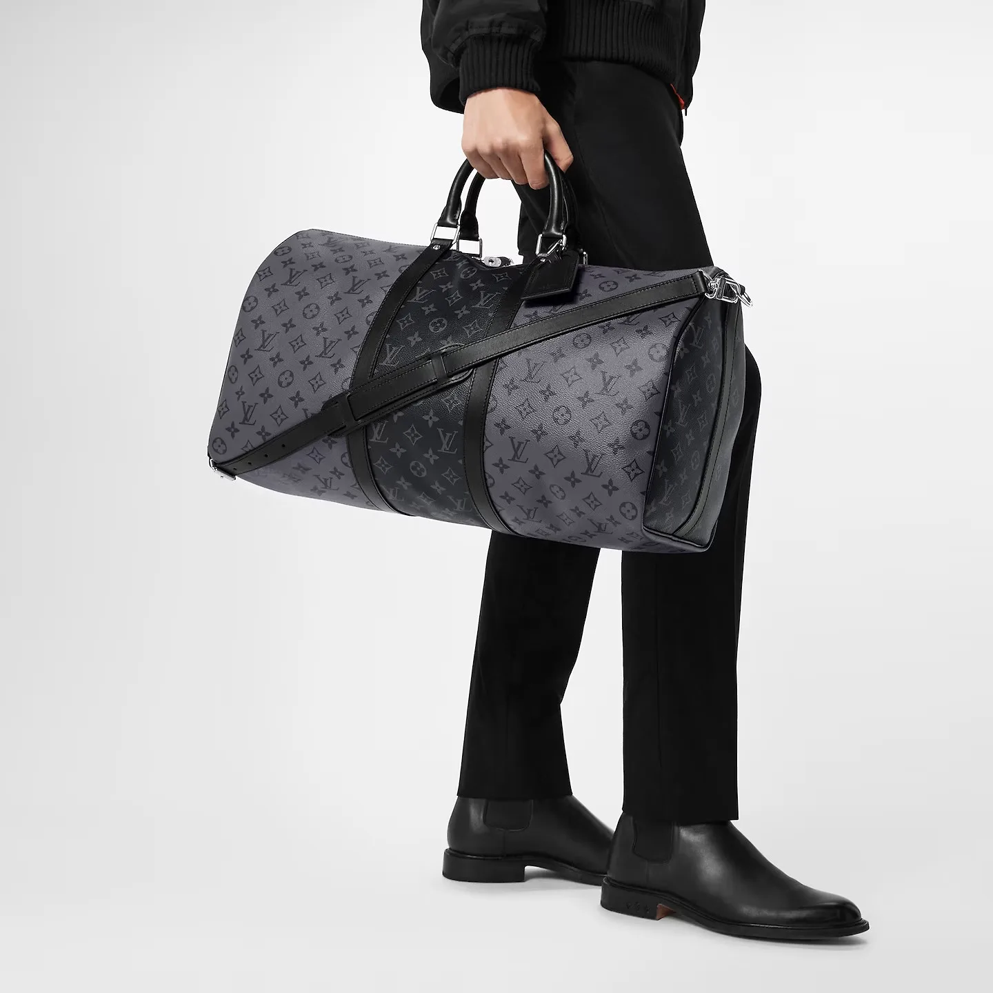 Louis Vuitton Keepall Bandouliere 50 Travel Bag / Grey Silver Hardware - Image 3