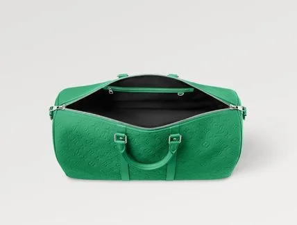 Louis Vuitton Keepall Bandouliere 50 Travel Bag / Green Silver Hardware - Image 4