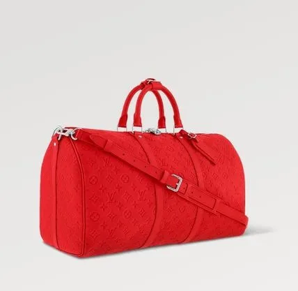 Louis Vuitton Keepall Bandouliere 50 Travel Bag / Red Silver Hardware - Image 3