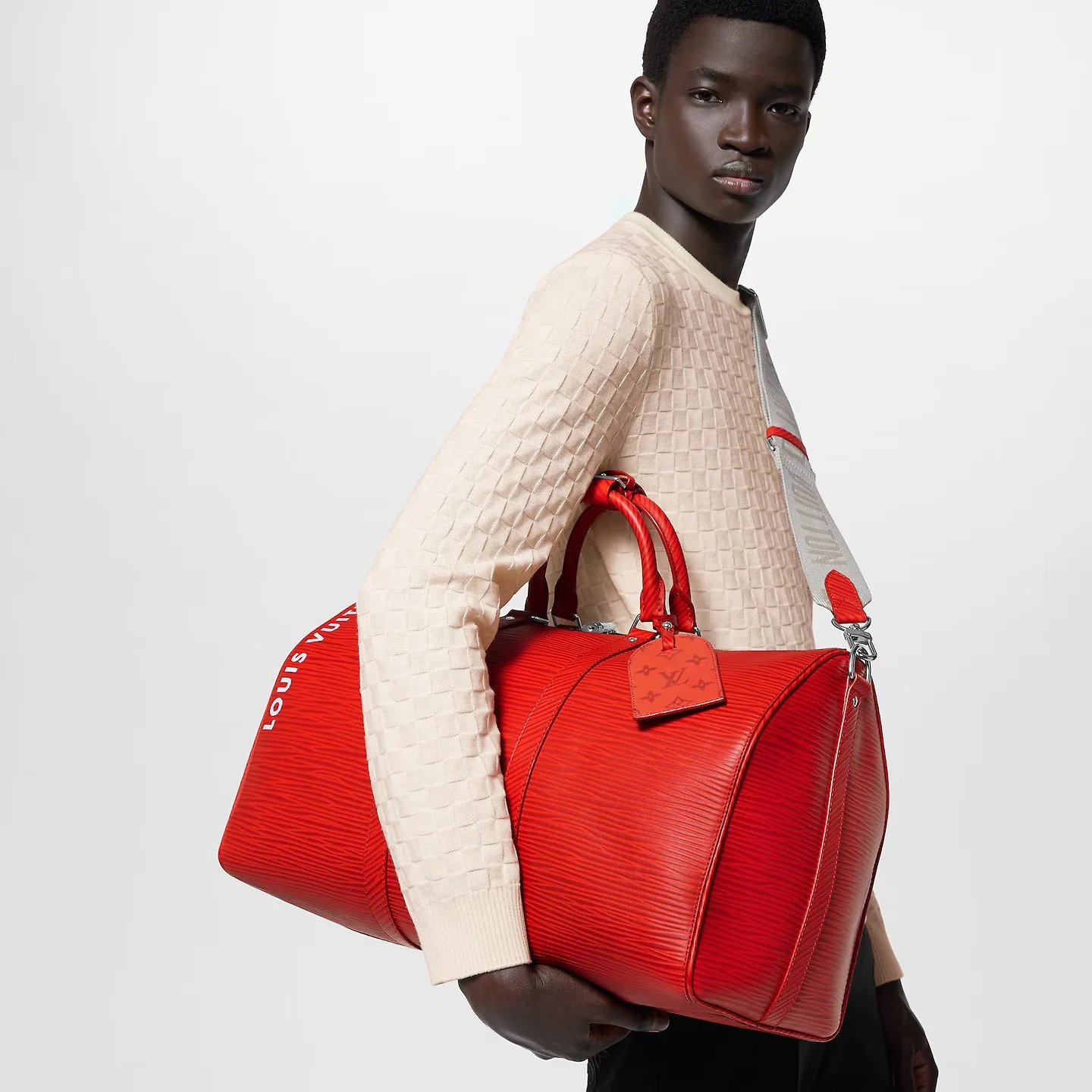 Louis Vuitton Keepall Bandouliere 50 Travel Bag / Red Palladium Hardware - Image 2