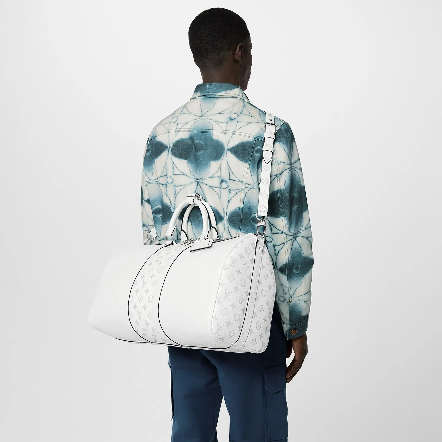 Louis Vuitton Keepall Bandouliere 50 Travel Bag / White Black Hardware - Image 4