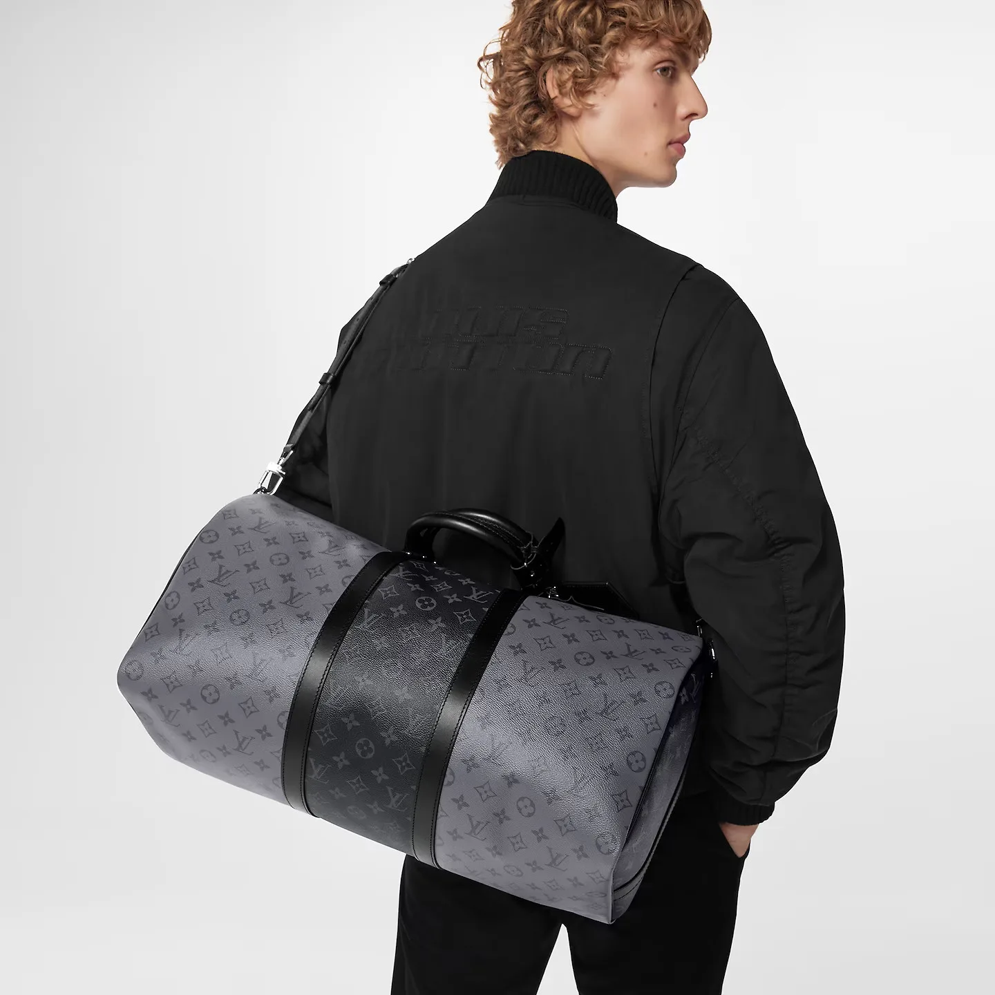Alternative view of Louis Vuitton Keepall Bandouliere 50 Travel Bag / Grey Silver Hardware