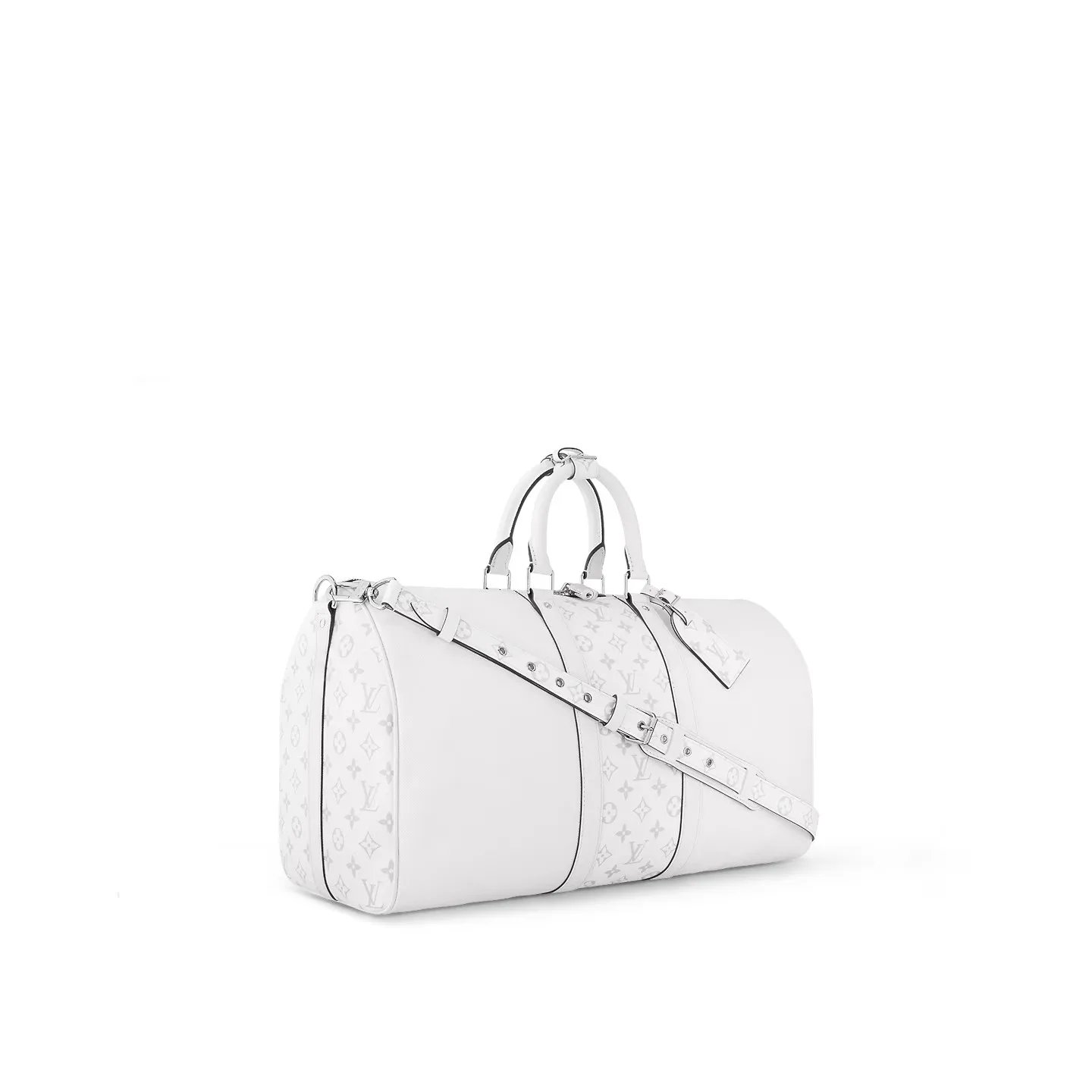 Louis Vuitton Keepall Bandouliere 50 Travel Bag / White Black Hardware - Image 6