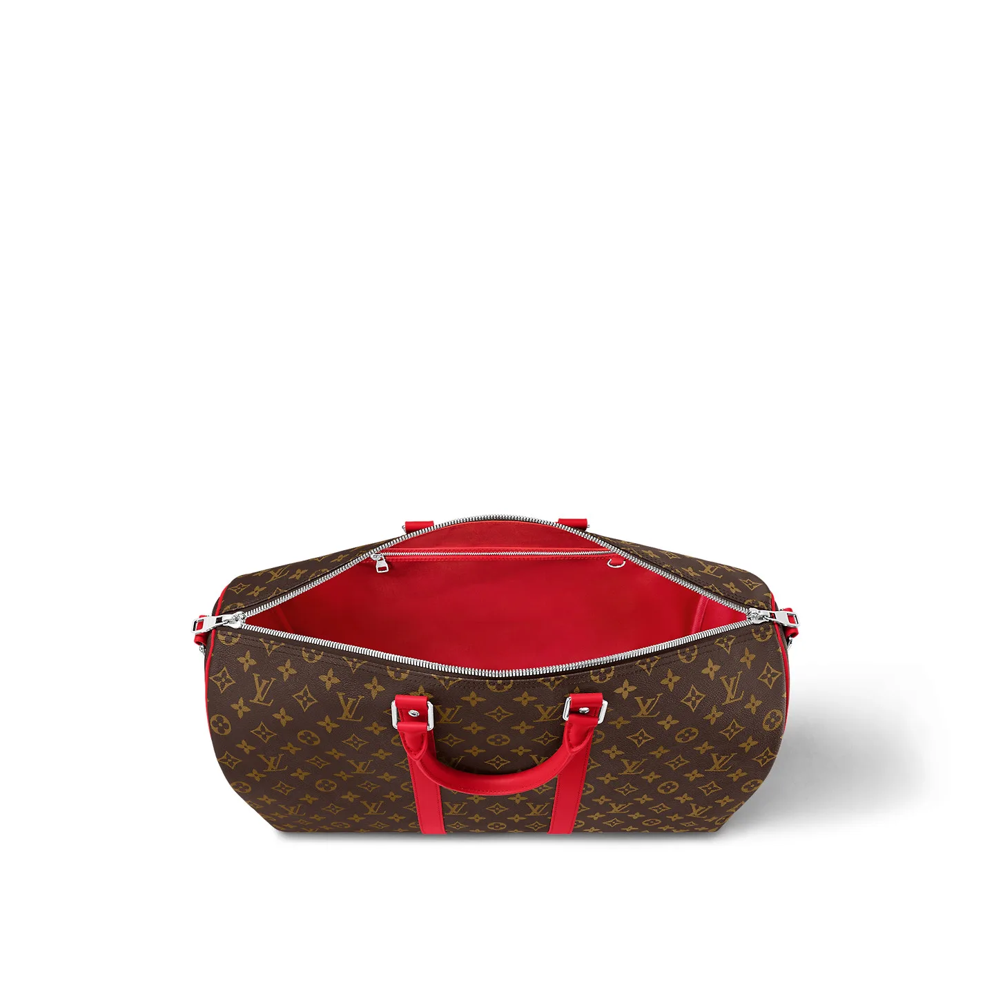 Louis Vuitton Keepall Bandouliere 50 Travel Bag / Brown/ Red Silver Hardware - Image 4